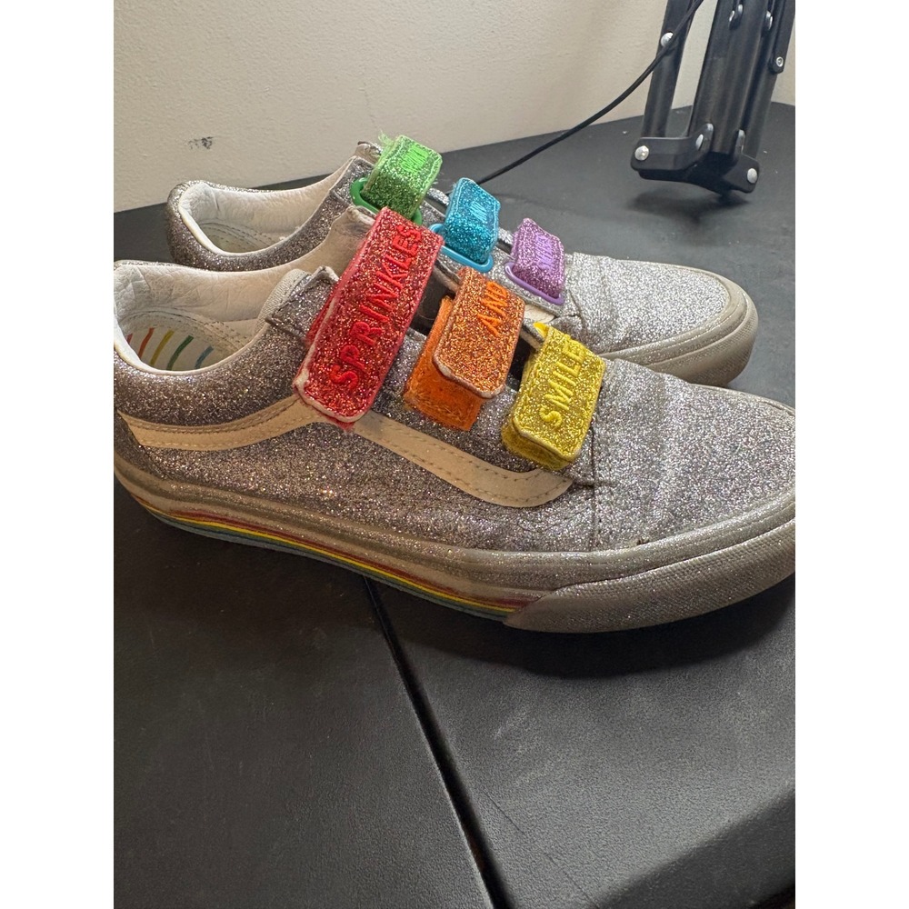 Vans x Flour Shop Old Skool V Silver Glitter Rainbow Sneakers Womens 5.5 Mens 4